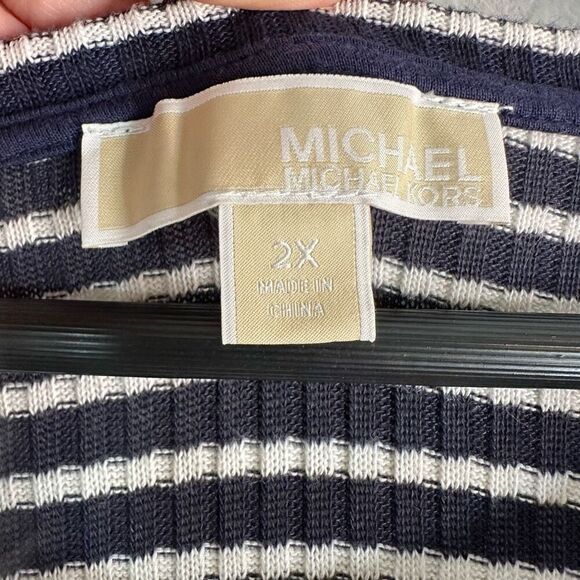 Michael Michael Kors Striped Ribbed Knit Sweater Dress Navy Blue White Womens 2X - Picture 5 of 9